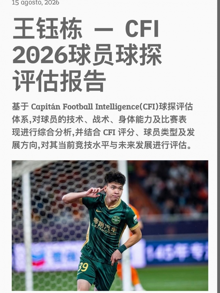 王钰栋CFI报告:B1高潜力国际级,比利时荷兰成优先选择